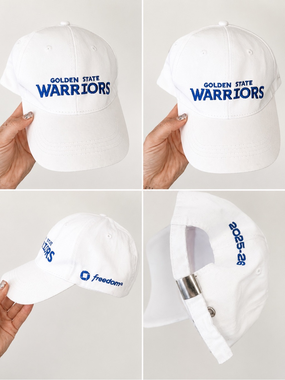 Golden State Warriors White Baseball Cap with Blue Embroidery